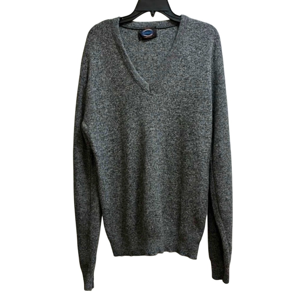 Jantzen Sweater Mens XLT Gray V-Neck Marl Knit Long Sleeve Made in USA Vintage